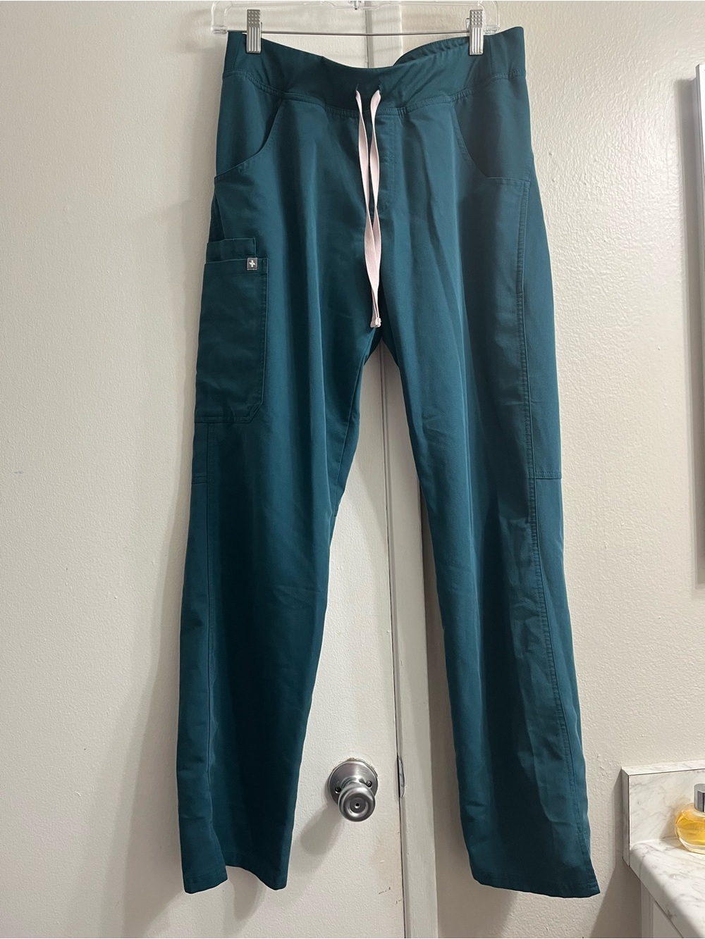 Figs Women's Teal Cargo Scrub Pants with Drawstring